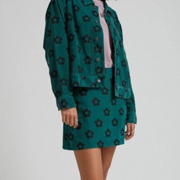 Afends Green Flowers Corduroy Mini Skirt US 10 AU 14 - Picture 2 of 9